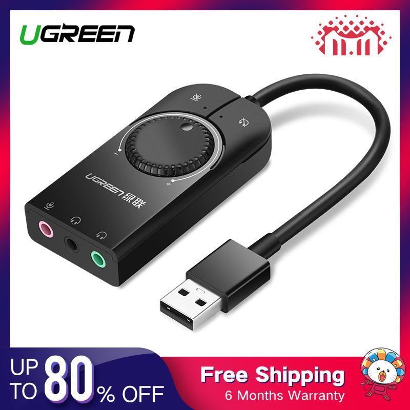 UGREEN Sound Card External USB Audio Card Adapter USB to Jack 3.5mm Earphone Microphone Sound Card for Laptop Phone PS4 Sound Card