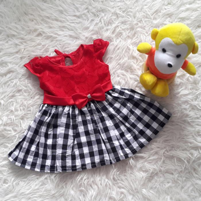 Baju Dress Pesta Kondangan Anak Bayi Perempuan Brokat Rok Kotak