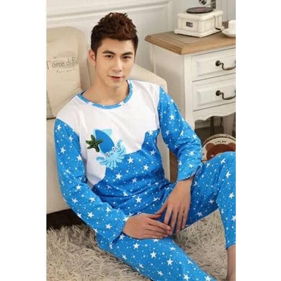 Baju Tidur Pria Dewasa Polkadot Blue Squid Star Bint Bint