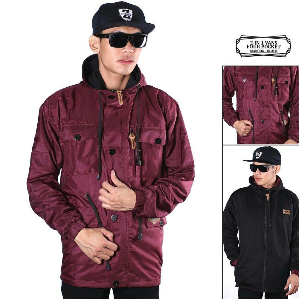 Jaket Pria Parka Bolak Balik Maroon hitam