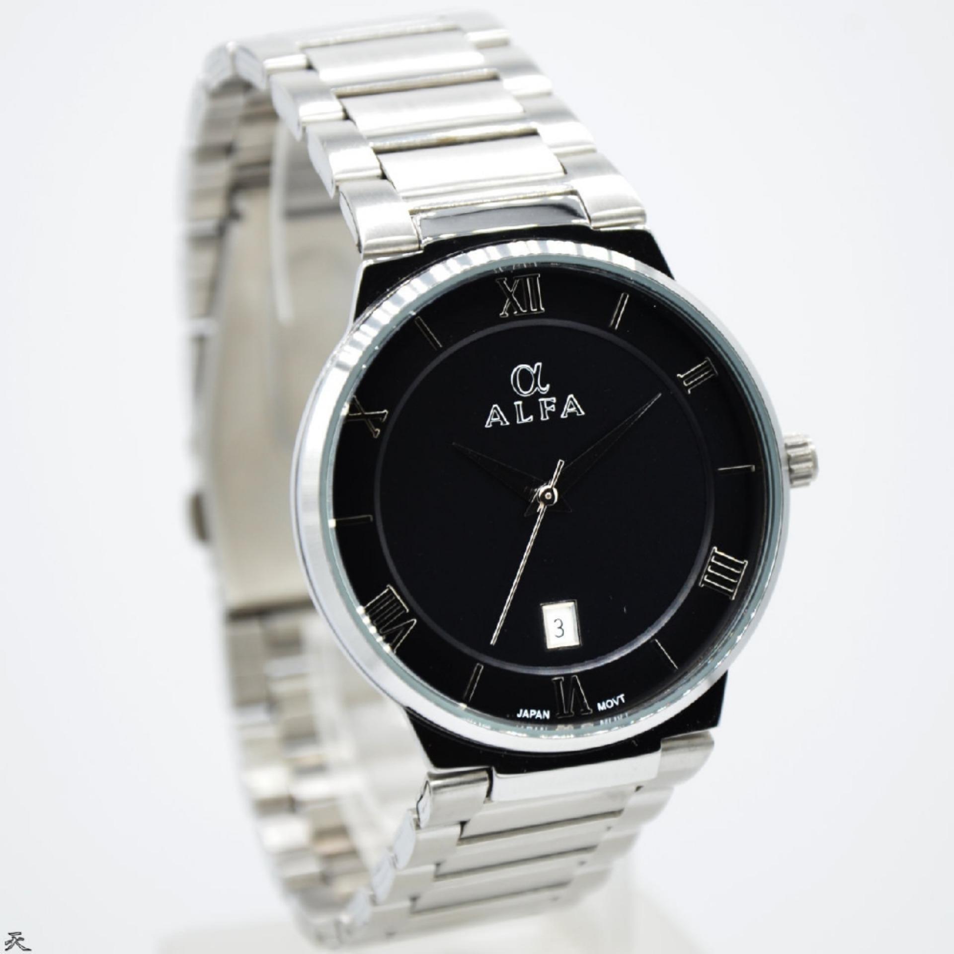 Alfa 88083M Jam Tangan Pria / Cowok Stainless Steel Hitam