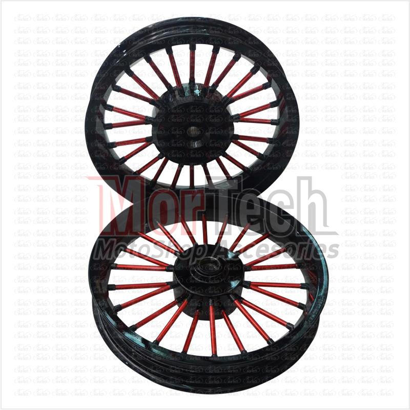 Power Velg Pelek Racing Andong Tapak Lebar Motor Xeon 125 Ring 14 Lebar 215 Depan 250 Belakang Hitam Merah