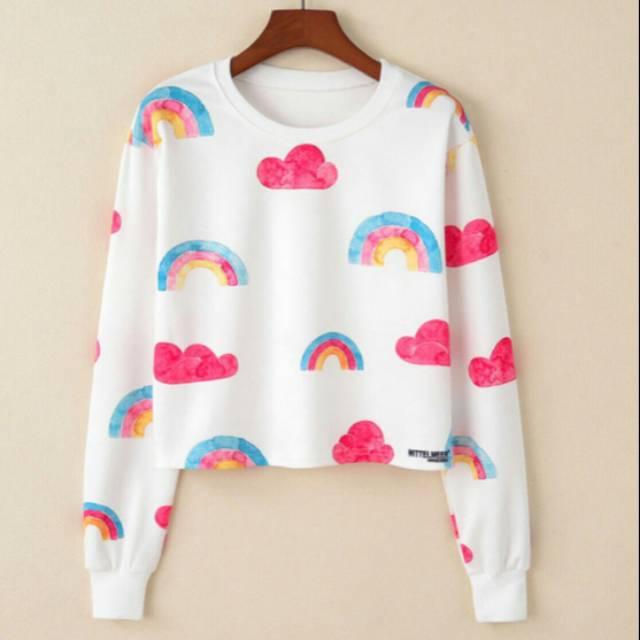 Sweater Crop Pelangi / Atasan Wanita / Kekinian / Baju Murah / Casual