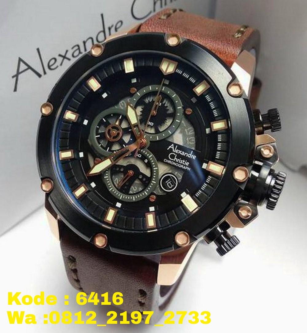 Jam Tangan Sport Alexandre Christie Original Pria Cowok Laki-Laki Alexandre Christie Original Model Terbaru Termurah Terlaris Keren Elegan Simple Analog Alexandre Christie AC 6416 Tali Kulit Cronoghrap Tanggal Aktif Original (Rose Gold)
