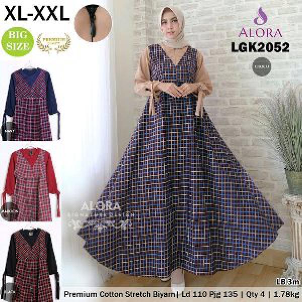 gamis muslim baju muslim kotak bahan katun stretch kombi biyard bigsize