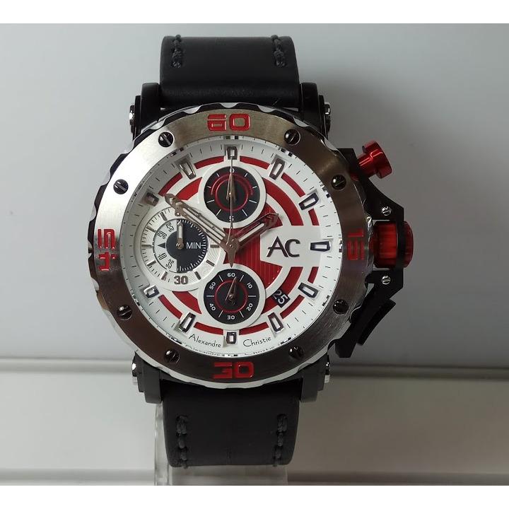 Alexandre Christie Jam Tangan Pria Alexandre Christie AC9205MC AC Collection Silver Dial White Stainless Steel Leather Black