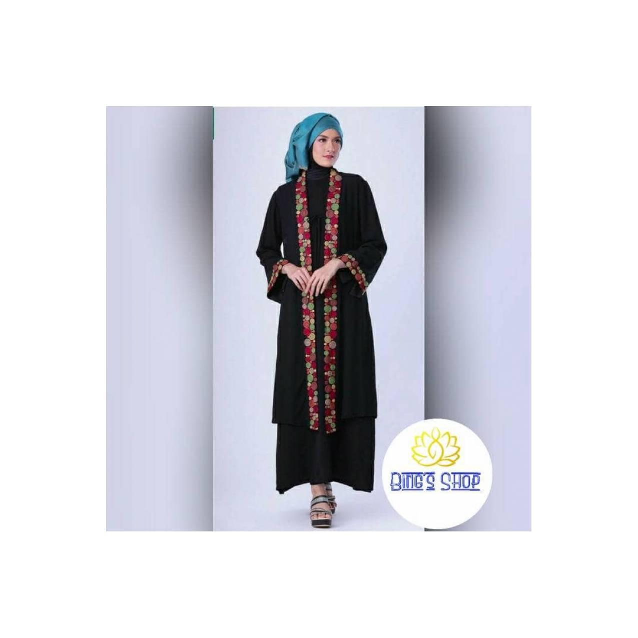 Gamis hitam setelan rok baju muslim syar'i sifon renda by Garsel-FTW