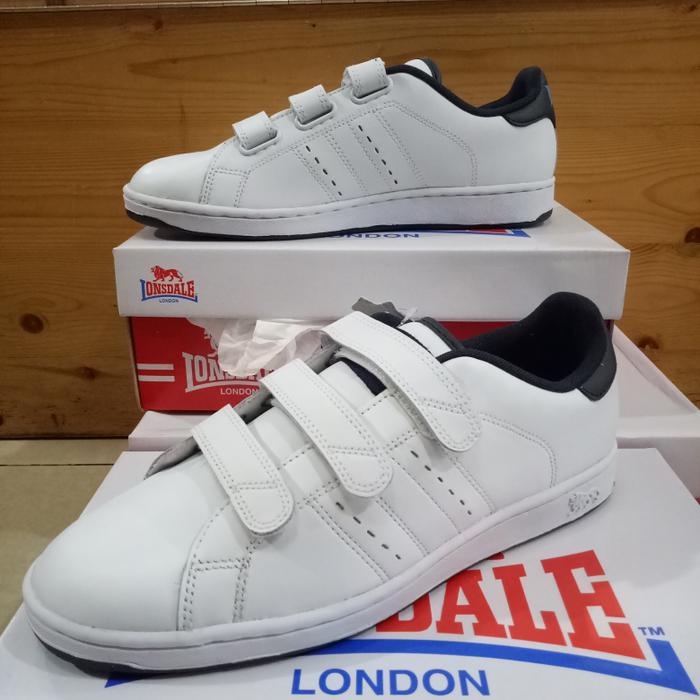 HARGA SPESIAL!!! SEPATU LONSDALE LEYYON VELCRO WHITE NAVY MODEL SEPATU ADIDAS NEO - Putih, 43 - mELm4x