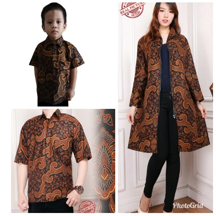 Cj collection Stelan couple batik family 3in1 baju batik dan blazer batik bapak dan anak atasan kemeja pria dewasa dan kemeja anak-anak dan Blazer batik 2in1 dress maxi pendek atasan blouse long tunik kemeja wanita long dress Naya M - XL