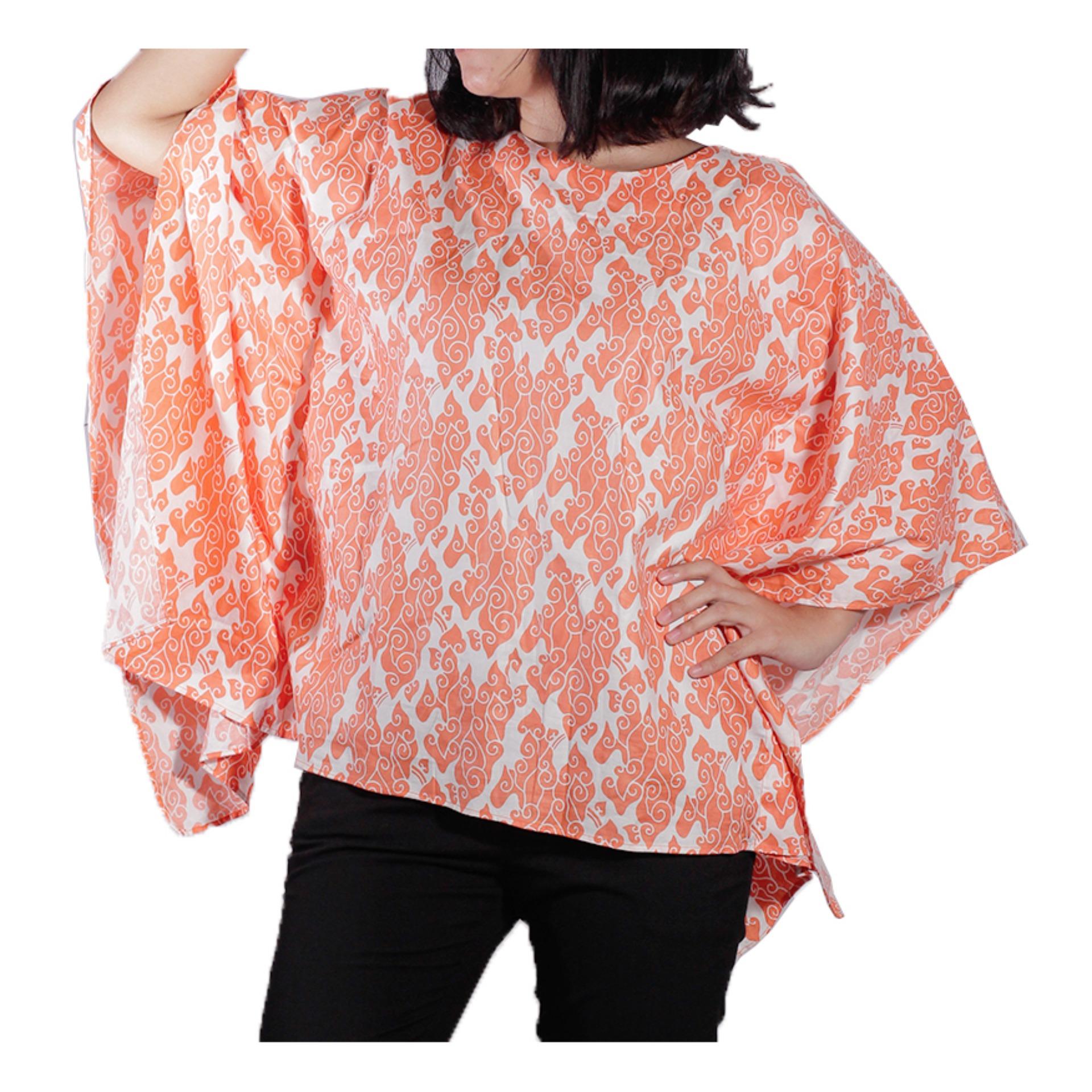 Mall BTM Fashion - Dina Collection Atasan Batik Jogja Murah Model Batwing - Oranye