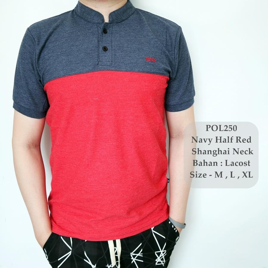 GFS Kaos Polo Navy Kombinasi / Baju Berkerah Fashion Cowok / Polo Shirt Sanghai / Baju Sanghai Pria