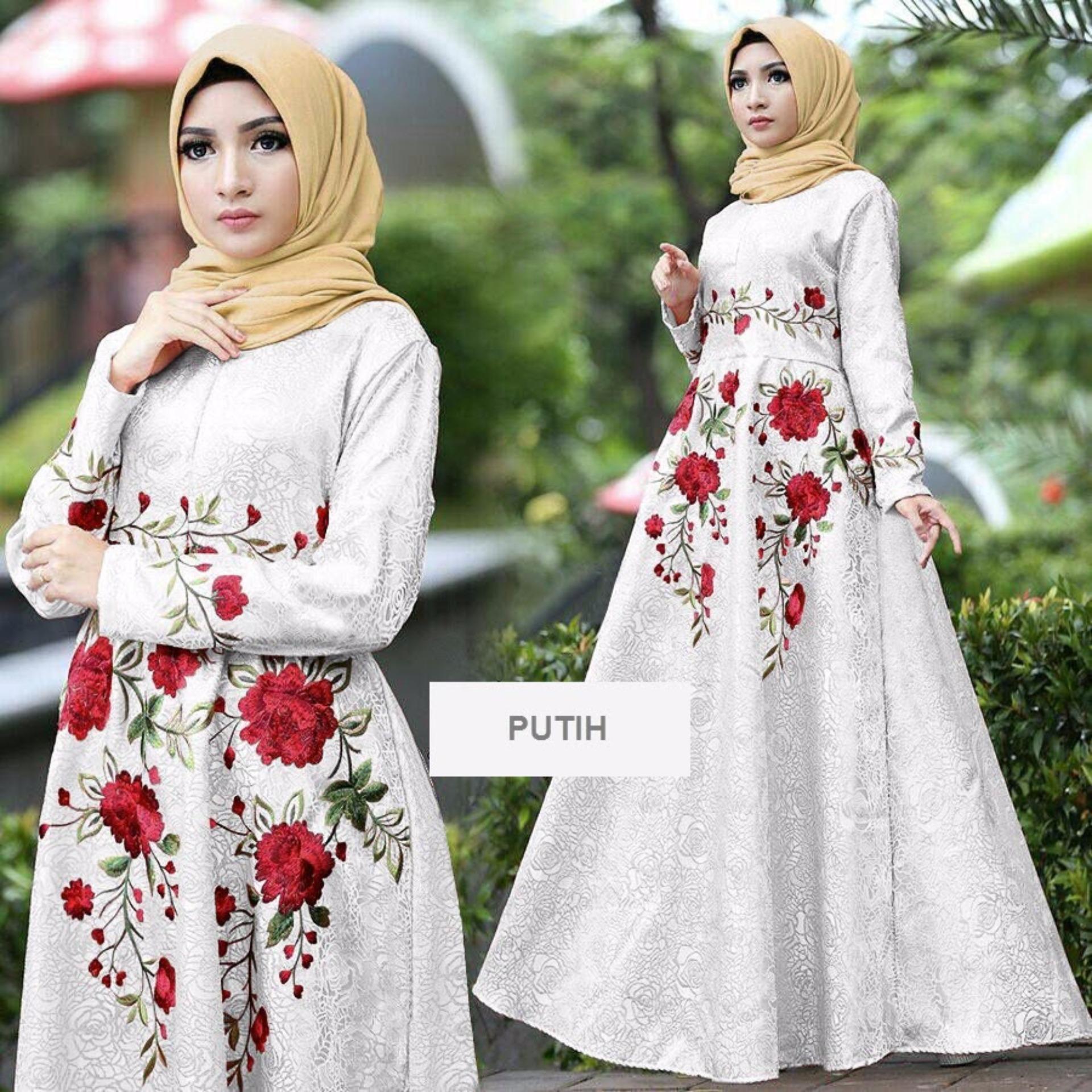 Sera Outfit Maxi Dress Lengan Panjang Motif Bordir Bunga MSR001 / Gamis Syari / Gaun Pesta Muslimah / Baju Muslim Wanita Syar'i / Hijab / Srayana