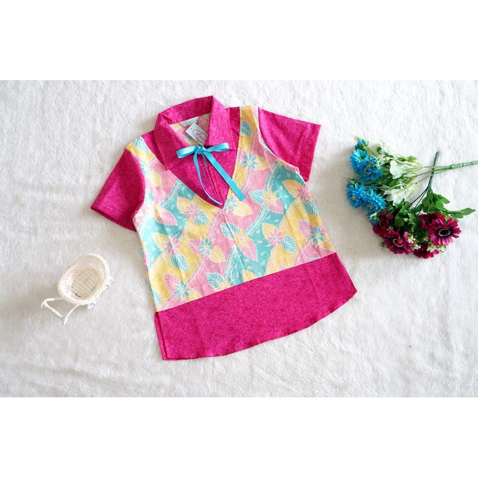 Cutevina~ Kemeja batik modern motif bunga warna pink fanta pastel FC17022 8-12th