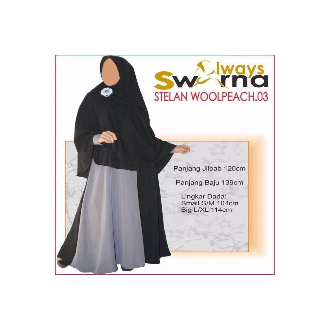 Gamis Syari stelan woolpeach 03 Warna hitam abu