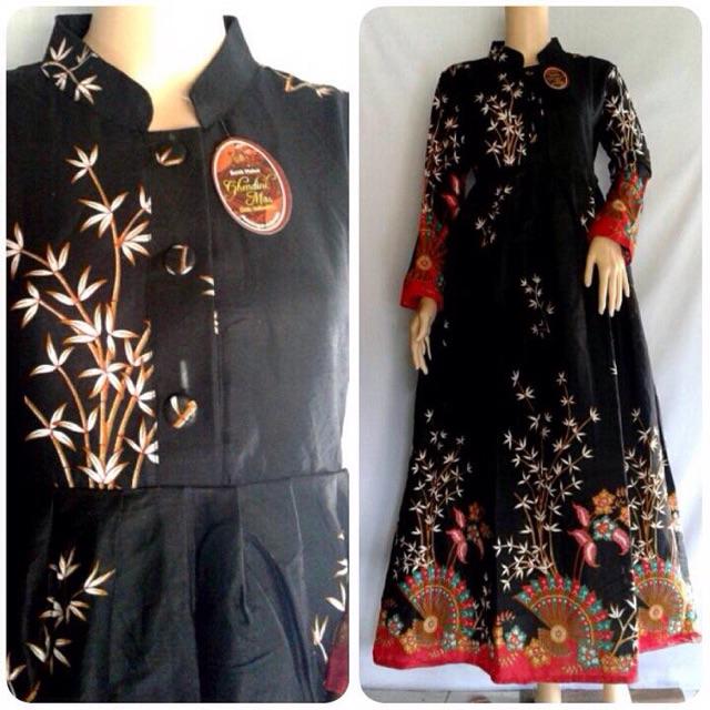 (TERBARU) Grosir Gamis Batik Modern Termurah Pakaian Wanita Produsen Seragam Batik Dolby Risna Batik HRB026 (Hijau LD 100)