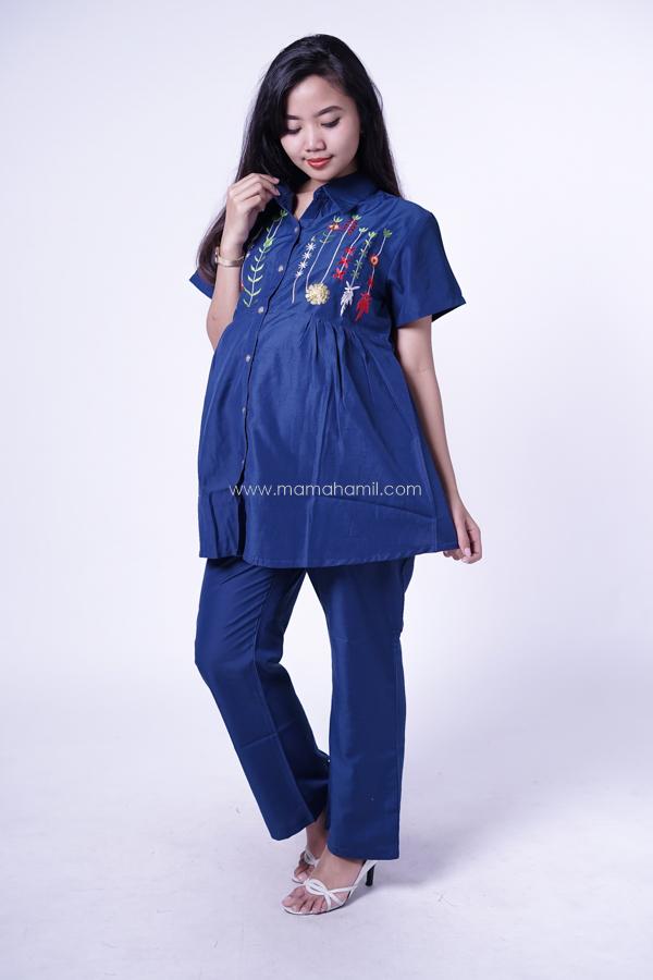 Mama Hamil Setelan Hamil Full Kancing Tangkai Bunga / Baju JUMBO / BIG SIZE / Atasan Hamil / Kemeja Hamil / Kemeja / Baju Murah / Celana Hamil / Ibu Hamil Menyusui / Baju Hamil Kantor