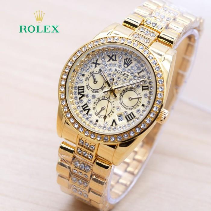 Jam Tangan Wanita / Cewek Murah Rolex Romawi Diamond Rantai Full Gold