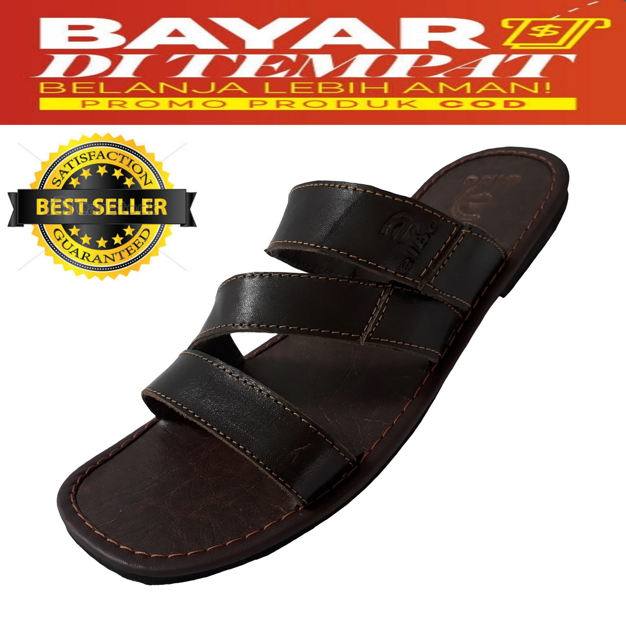 Sandal Pria Selop Ban3 Kulit Ukuran BIGSIZE/JUMBO 44-47 - Chocolate
