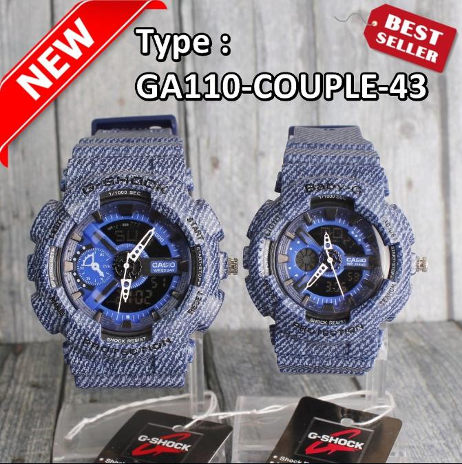 TERLARIS...Harga sepasang Jam tangan Wanita & Pria GA110 Navy Biru Dongker Motif Jeans Denim Jam Tangan Couple Digital Murah