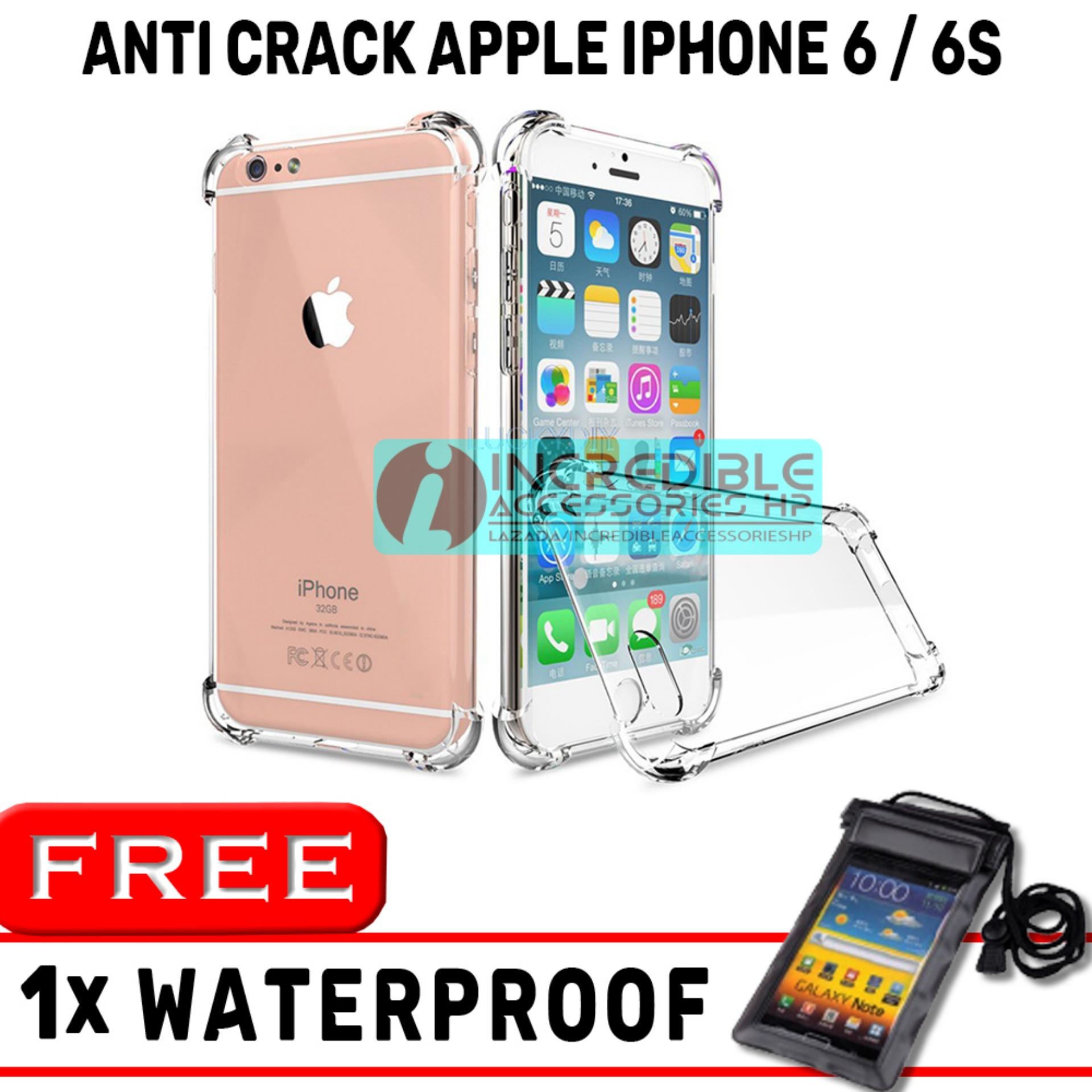 Anti Crack for Apple iPhone 6 / 6s Softcase Elegant Anti Shock Jelly Case - Bening + Free Waterproof Warna Random