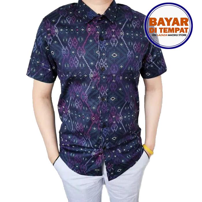 Maciku Baju Kemeja Batik pria Lengan Pendek 100% Bahan Katun / Batik Songket Lengan Pendek