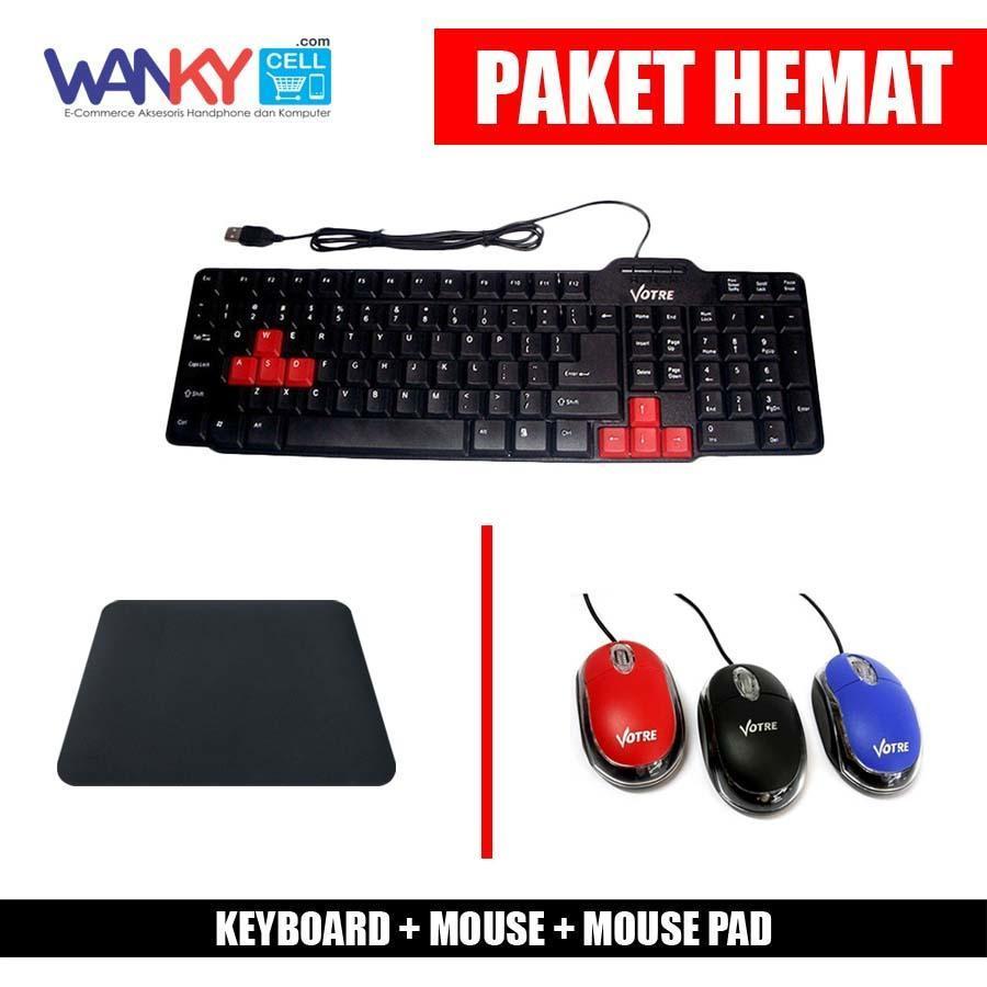 Paket Hemat Keyboard Votre KB2308 + Mouse Votre + Mouse Pad Random Colour