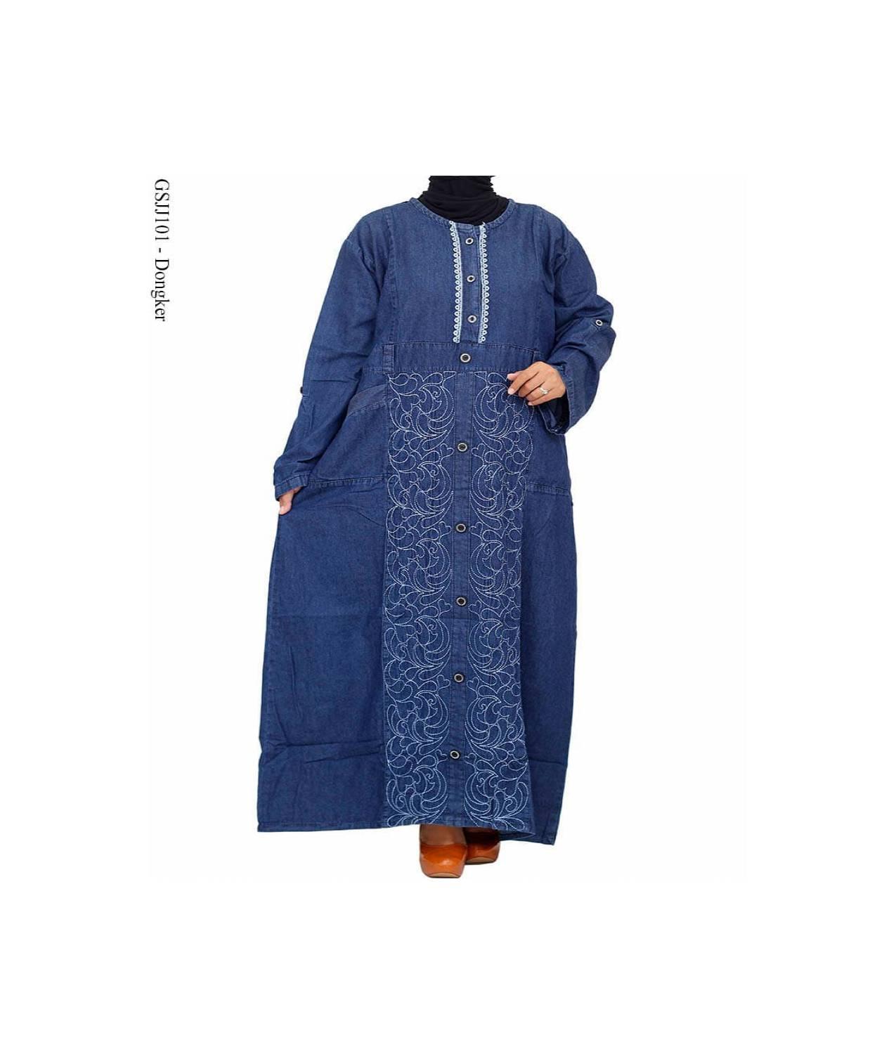 Jakarta XXL gamis jumbo bahan jeans bordir101 Elegant