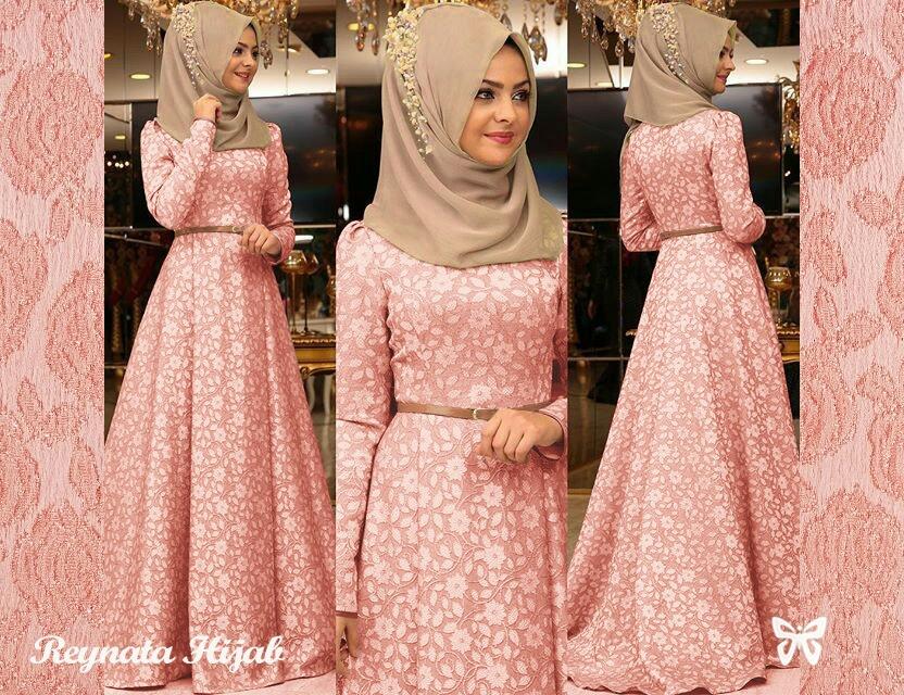LF Dress Wanita Gamis / Gamis Wanita / Muslim Cewek / Gamis Dress / Set Terusan Maxi Hijab / Syari Simple / Baju Muslim Wanita / (ynatare) SS - Peach - TANPA Pasminah & Dapat Belt