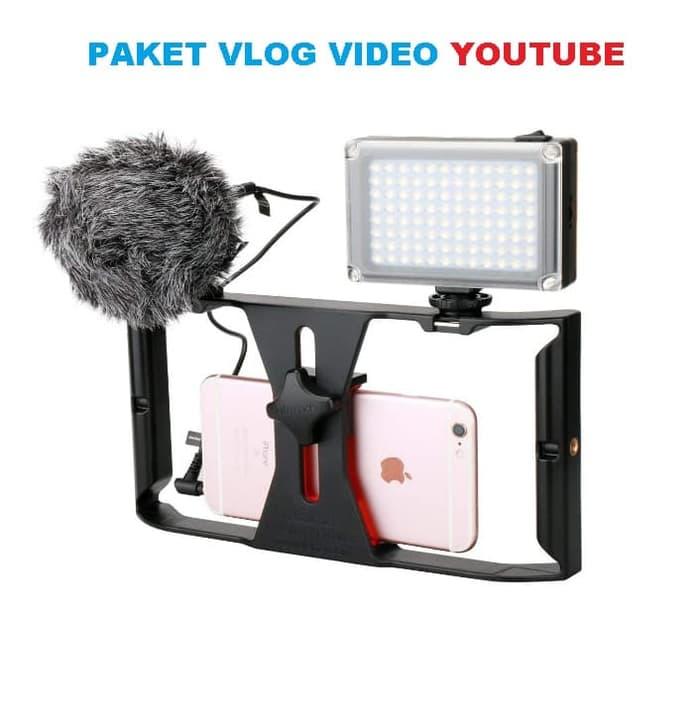 Baru!!! Paket Vlog Hp Kamera Youtube Mic Led Dan Handheld Rig - ready stock