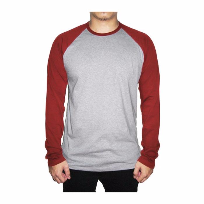 Kaos Polos Reglan Abu Lengan maroon Panjang Pria dan wanita-sakato