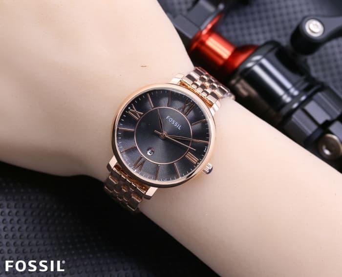 DISKON Jam Tangan Wanita / Cewek Fossil Ladies Romawi Rantai Rosegold Black TERMURAH