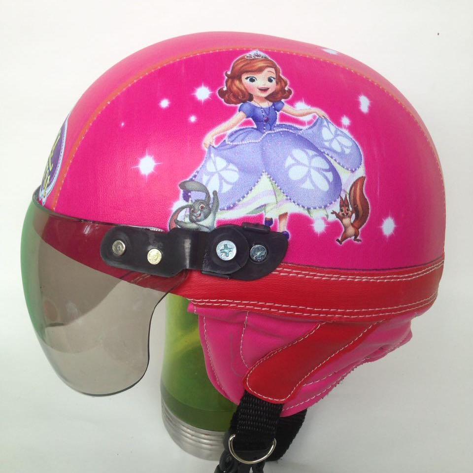 helm anak retro lucu karakter sofia usia 2 sampai 5 tahun/pink