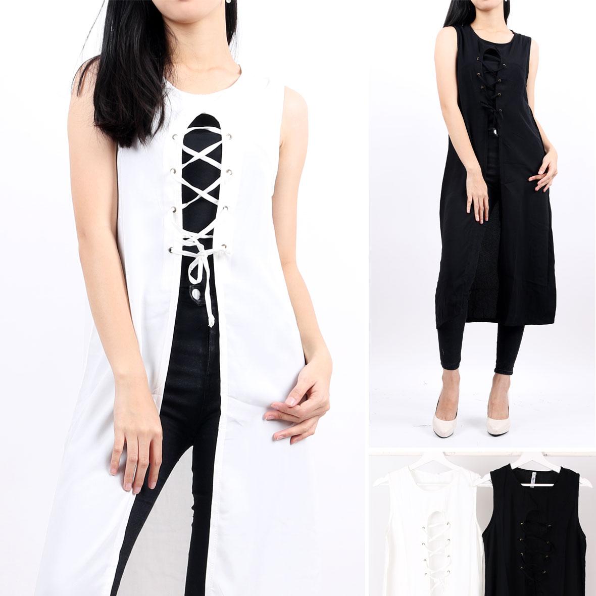 Oma Holley Fashion Bethann Long Cardigan Tanpa Lengan Desain Ikat