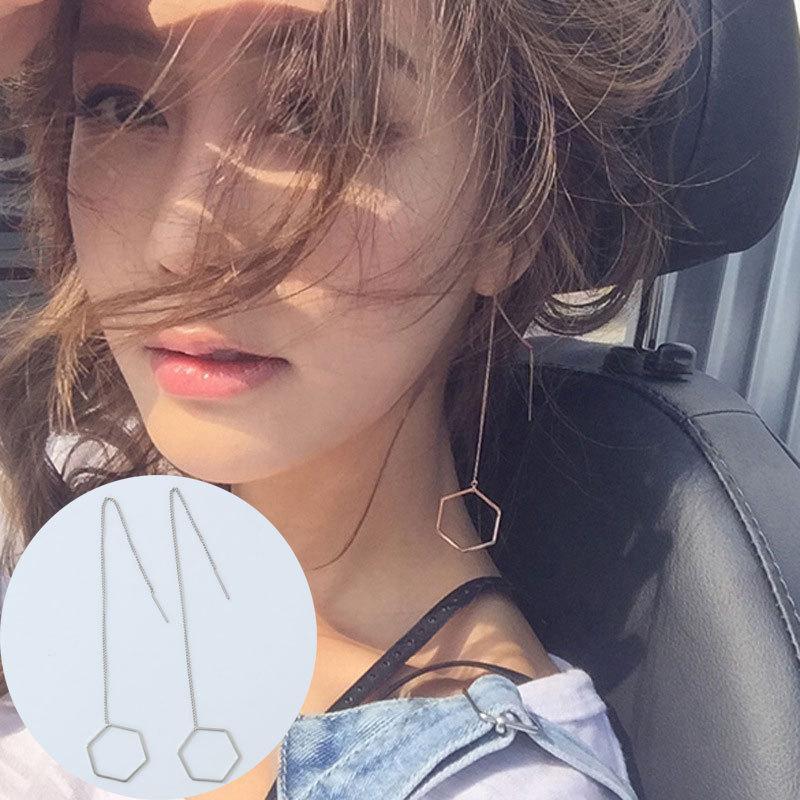 【LLBT-Fashion】Simple Fashion Fringe Long Exaggerated Exquisite Diamond Square Polygon Geometry Earrings Earrings Earrings