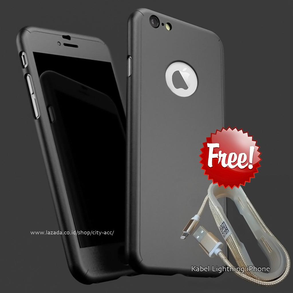 Case Front Back 360 Degree Full Protection for Apple iPhone 6 / iPhone 6s + Tempered Glass ( Gratis Kabel lightning Gold )