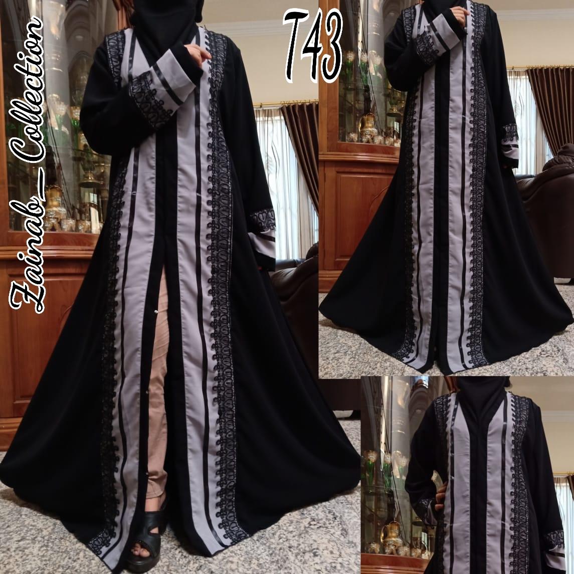 GAMIS ABAYA ARAB HITAM KOMBINASI TENGAH ORI BY ZAINABCOLLECTION T43