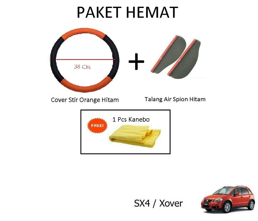 Sarung / Cover Stir / Setir / Steer Mobil SX4 / XOVER Warna Hitam Orange + Talang Air Spion Hitam