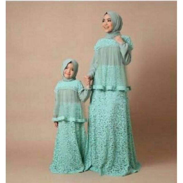 (TERBARU) couple ibu dan anak wardani murah atasan muslim gamis setelan baju fashion wanita kerjan (Wardani Biru Muda)