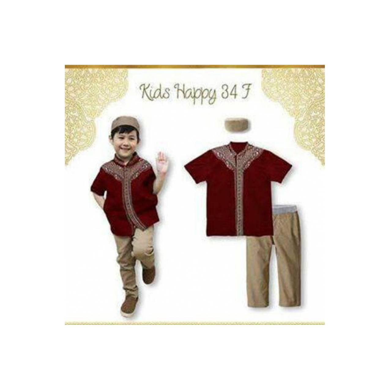 KH34 Baju Koko Anak Besar Lebaran Idul Fitri Peci Celana Import Merah
