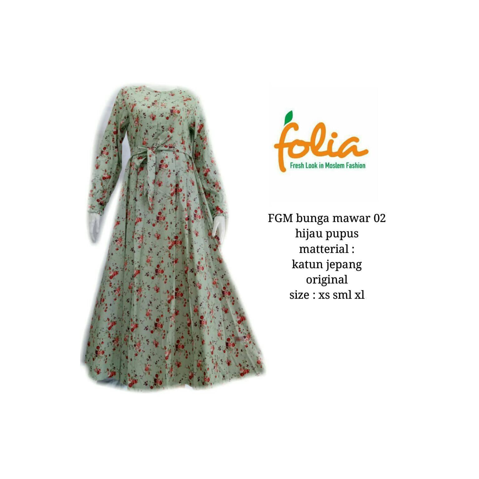 Gamis Folia FGM Bunga Mawar Hijau Pupus Berkualitas