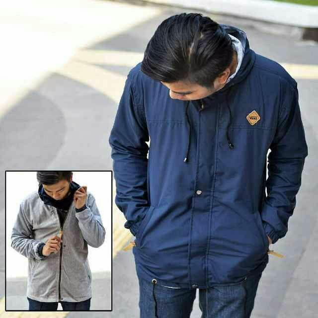 ANZ jaket semi parka bolak balik hitam merah