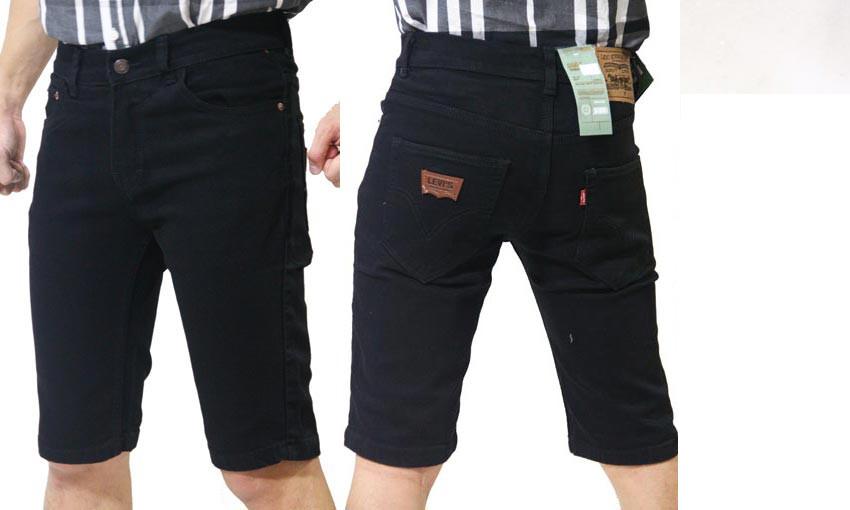 Celana pria jeans pendek warna hitam & biru size 27-38