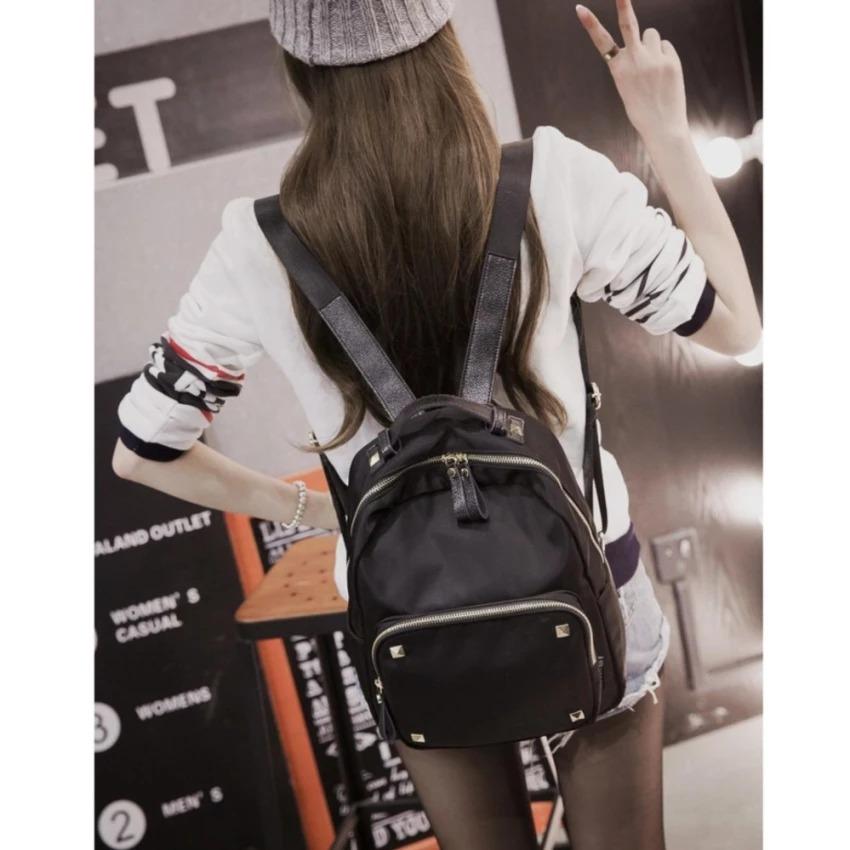 toko bang bayu Tas Ransel Fashion Branded Wanita Remaja Dan Dewasa Korean Style Import Nylon Oxford Annisa Bagus - Black Large