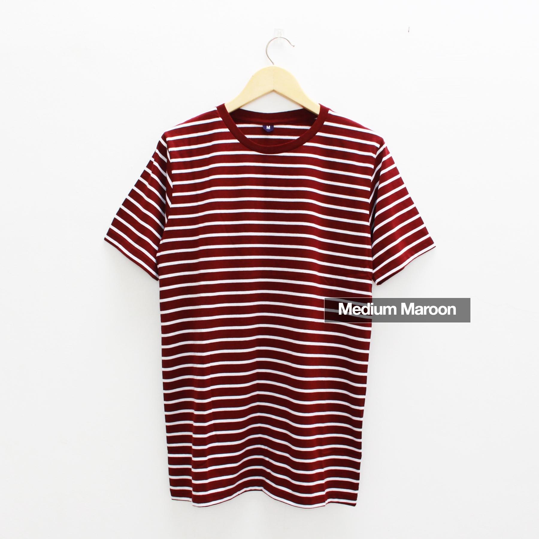 Kaos Belang Stripe Lengan Pendek Warna Medium Maroon