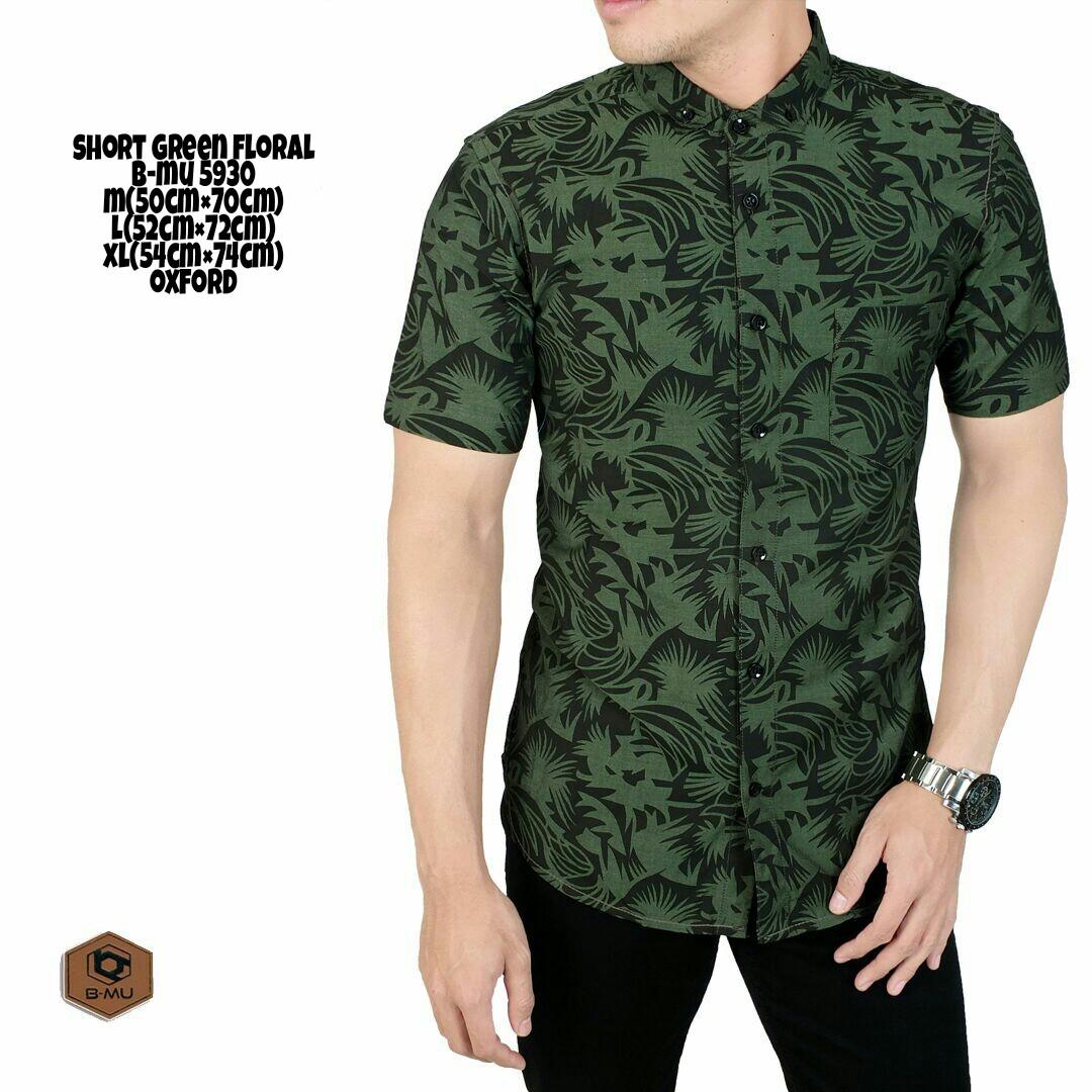 bajuku murah short green floral b-mu5930 kemeja pria tangan pendek motif kembang bunga kerah lipat short slevees long sleeves kemeja distro kerja kantor casual formal atasan pria fashion pria kaos oblong superhero kemeja pantai
