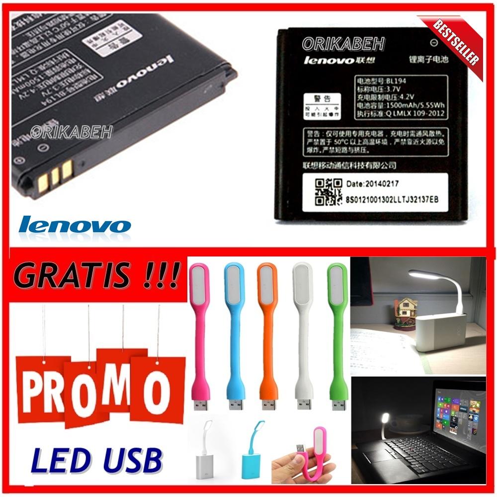 Lenovo Baterai / Battery BL194 For Lenovo A288T / A520 / A690 Original - Kapasitas 1500mAh + Gratis Lampu Led Usb ( orikabeh )