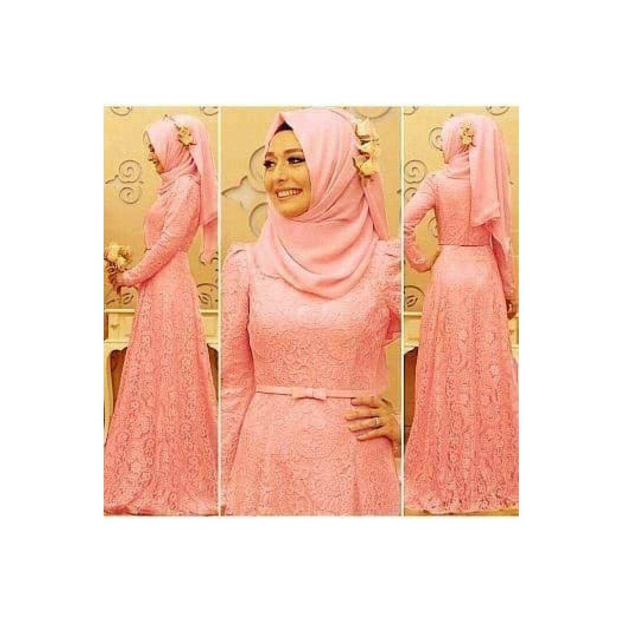 Maxi samira L marun dusty set hijab brukat baju muslim pesta lebaran