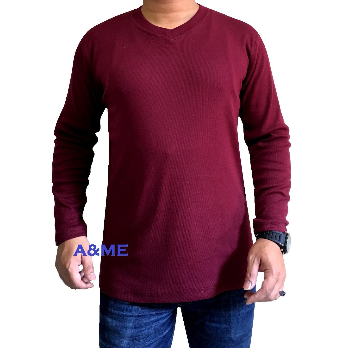 A&ME-Kaos Polos Lengan Panjang 100% Cotton O-Neck Twotone Rip Baju Fashion Atasan Pria Wanita Cowok Cewek Santai Simple Keren Moderen Formal Casual Elegan Murah Bagus Olah Raga