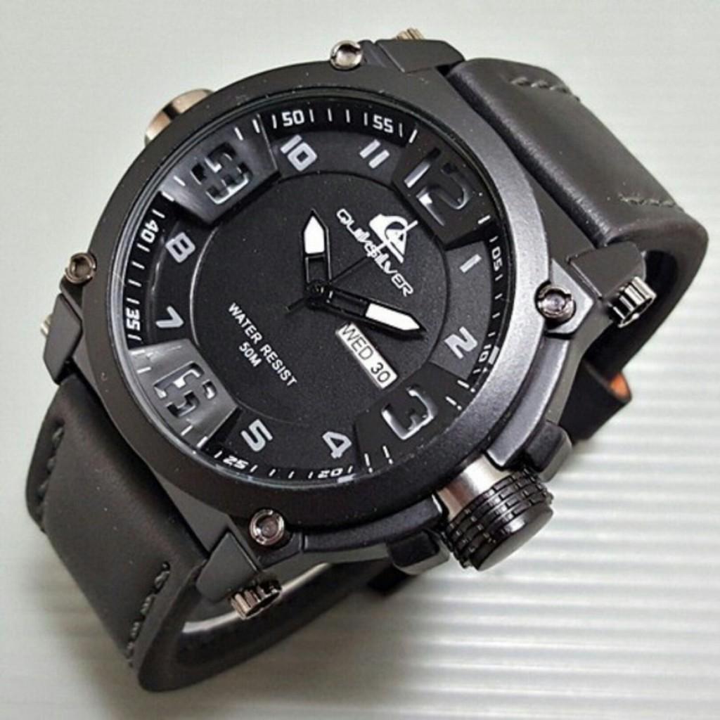 Jam Tangan Pria Quiksilver Kulit Tebal Tanggal Hari Hitam
