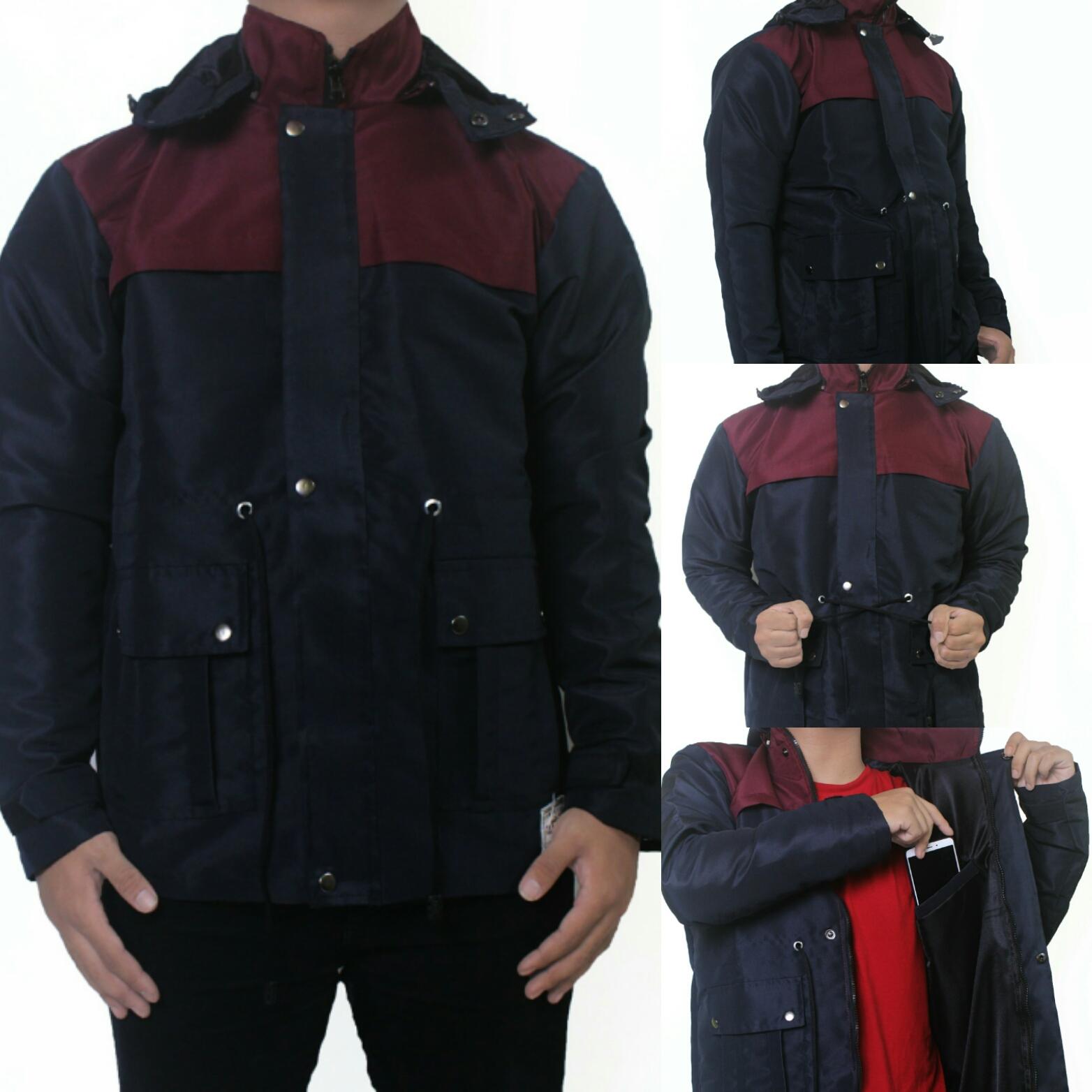 3R jaket parka parasit taslan wp 2D waterproof kombinasi/pria/hitam marun